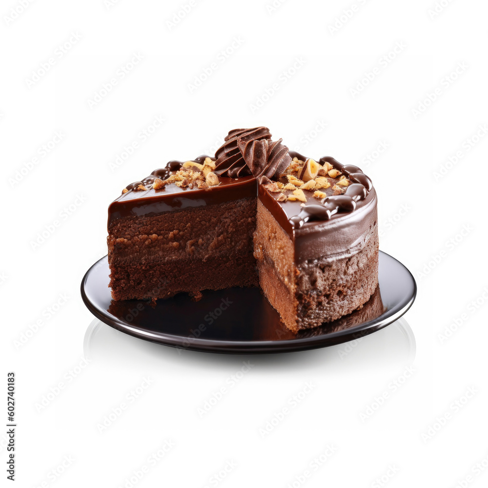 Chocolate cake isolated on white background. Generative Ai Chocolate cake isolated on white background. Generative Ai