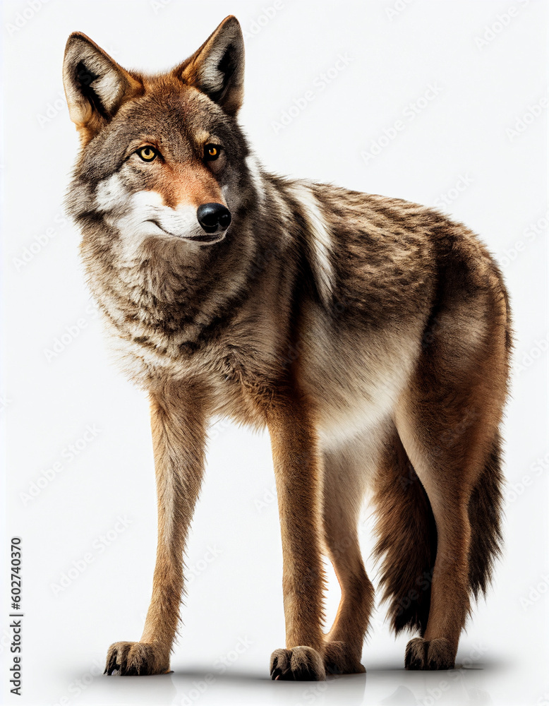 majestic Red Wolf standing on a plain white background. Generative AI