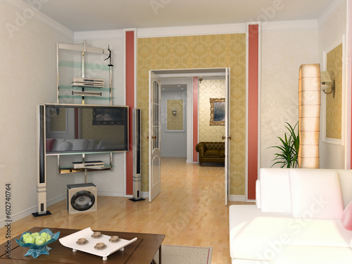 modern classic interior design  private apartment 3d rendering 