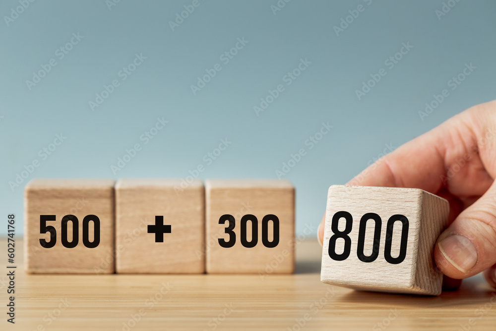 Social program 500 plus in Poland, Benefit increase, 800 plus program, allowance for each child, Help for families in Poland, Wooden blocks with text - obrazy, fototapety, plakaty 