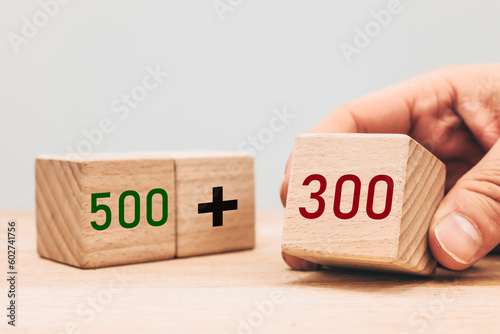 Social program 500 plus in Poland, Benefit increase, 800 plus program, allowance for each child, Help for families in Poland, Wooden blocks with text photo