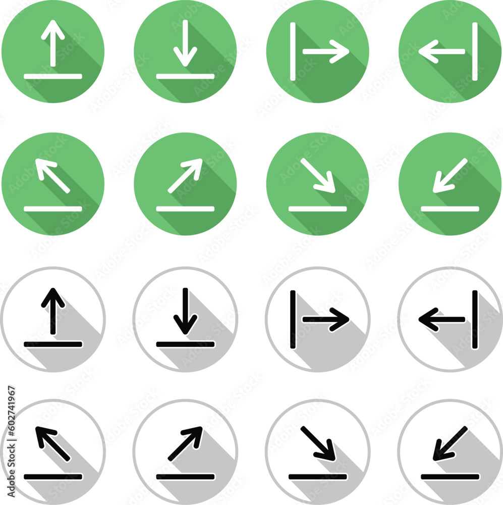 Arrow Icons Set in Green Circles