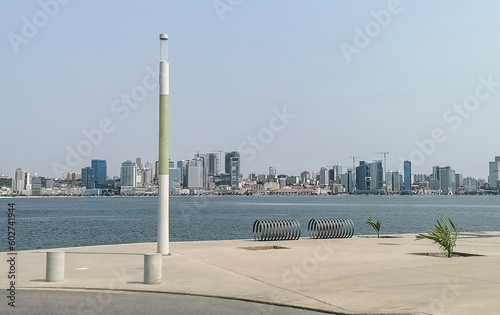 Panoramic view at the Luanda downtown, from Cabo Island, cityscape skyline buildings, bay Port of Luanda, fortress, marginal and historical central buildings, in Angola photo