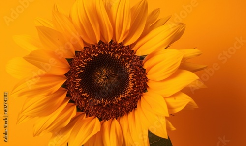  a large sunflower is shown in a vase on a yellow background. generative ai