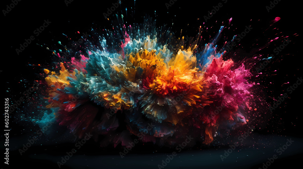 Fototapeta premium Abstract vibrant explosion of colorful splashes. Generative AI