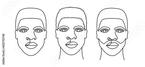 Face of an Afro American man in a modern minimalist one line style.