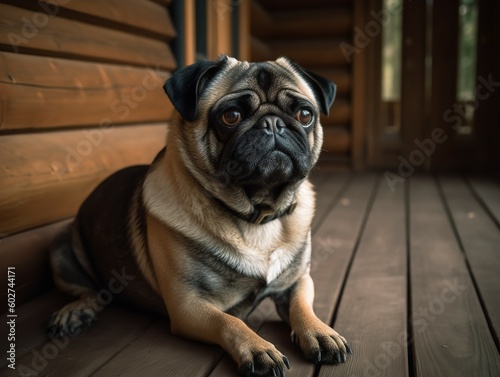 The Pensive Pug Pondering on a Porch © VisualMarketplace