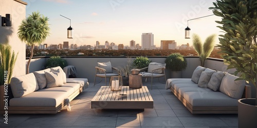 Sleek Modern Rooftop Lounge View AI Generated Generative AI