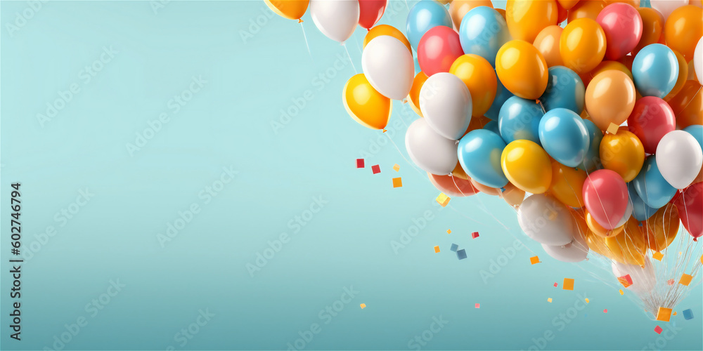 colorfull balloons on blue background with copy space, ai generated colorfull balloons on blue background with copy space, ai generated