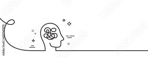 Anxiety line icon. Continuous one line with curl. Stress or Think worry sign. Mental health symbol. Anxiety single outline ribbon. Loop curve pattern. Vector
