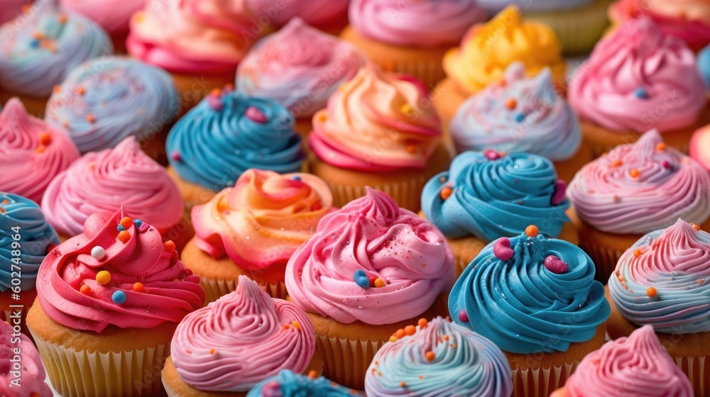 Creative cupcakes background in vibrant colors