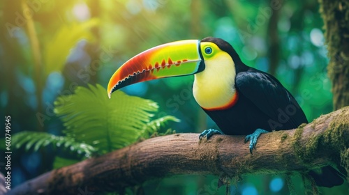 Toucan in vibrant colors. Sunny Nature photo - generative ai