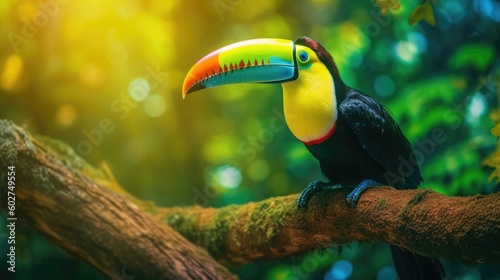 Keel-billed Toucan in vibrant colors. Sunny Nature photo - generative ai 