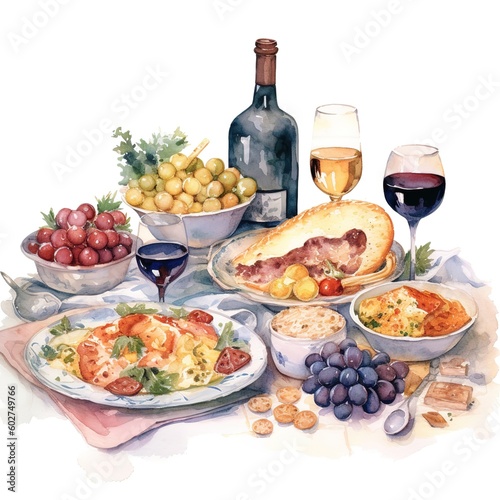 Rustic Italian Bread with Wine and Accompaniments