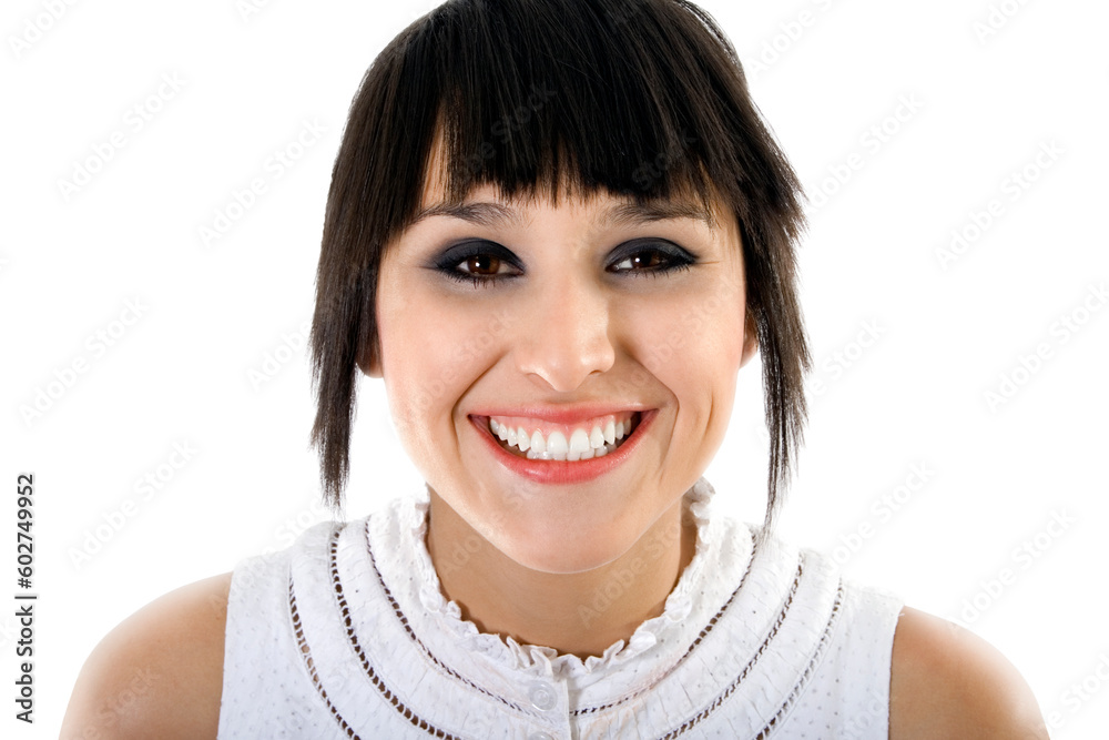 Stock image of confident woman smiling over white background Stock image of confident woman smiling over white background