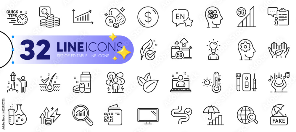 Outline set of Inspect, Difficult stress and 5g wifi line icons for web ...