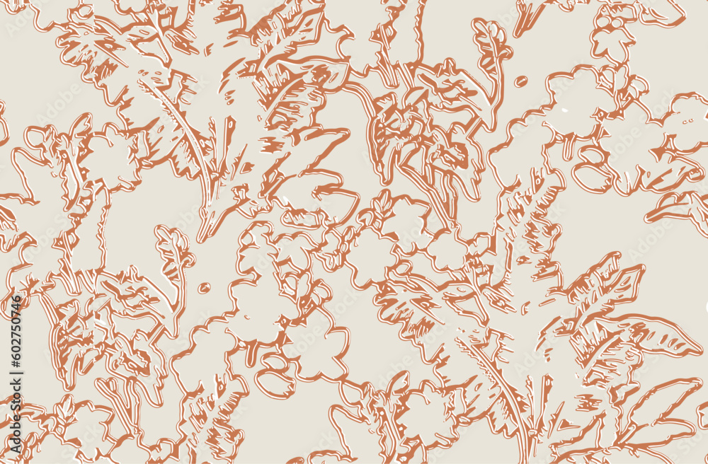 Fototapeta premium Botanical floral textured pattern on white background. red,orange and beige leaves vector pattern. Design for home decor, fabric, carpet, wrapping,Textile Printed Design Pattern