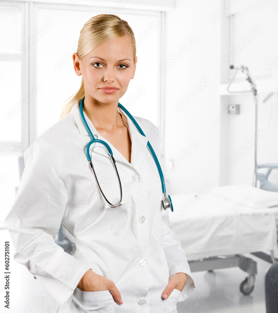 smiling medical doctor woman with stethoscope Isolated over white background smiling medical doctor woman with stethoscope Isolated over white background