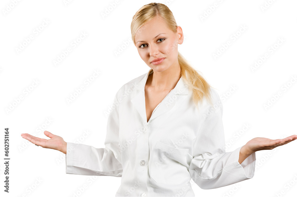 cute blond woman in white night gown as a medical doctor cute blond woman in white night gown as a medical doctor