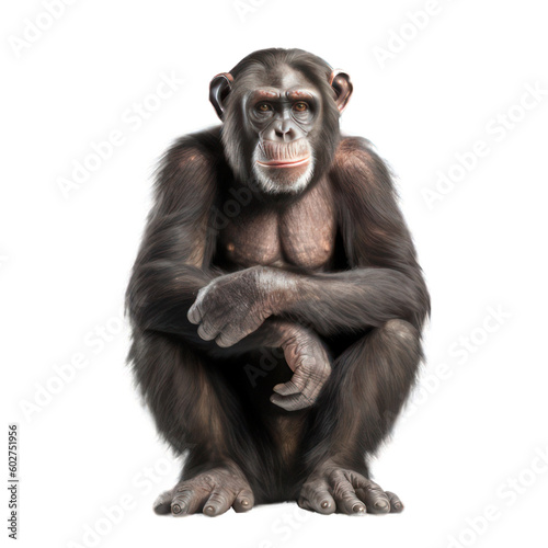 Obraz na plátně Sitting chimp isolated on white created with Generative AI