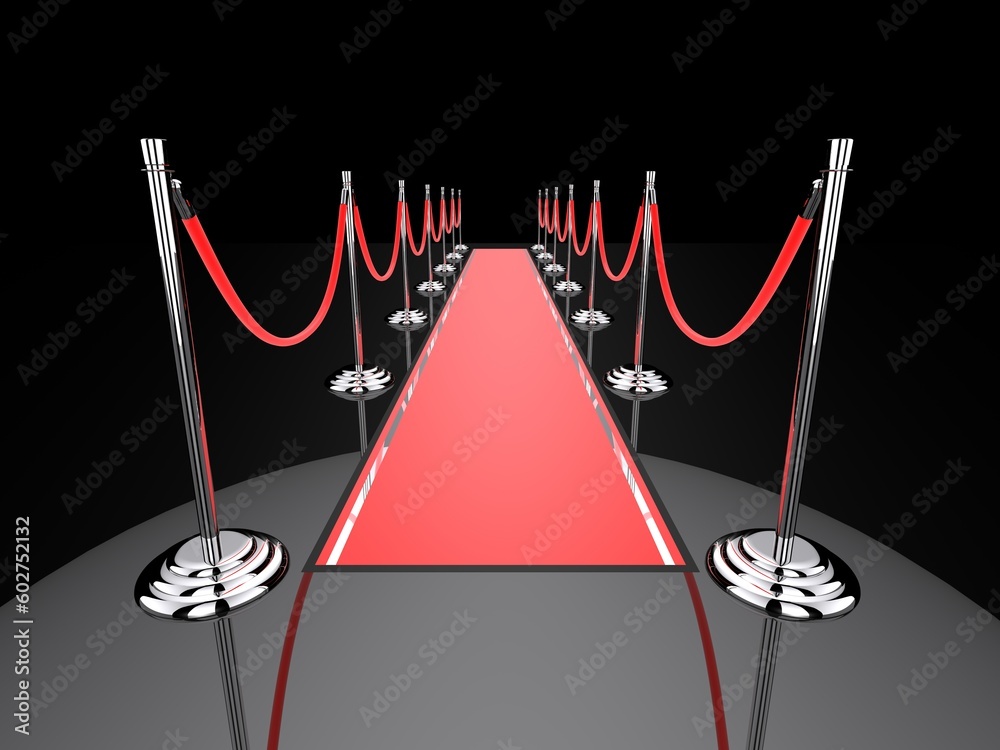 3d rendered illustration of a red carpet and metal barriers 3d rendered illustration of a red carpet and metal barriers