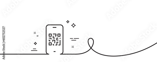 Qr code line icon. Continuous one line with curl. Scan barcode sign. Phone code scanner symbol. Qr code single outline ribbon. Loop curve pattern. Vector