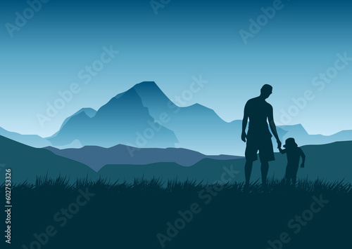 A father and daughter admire the view