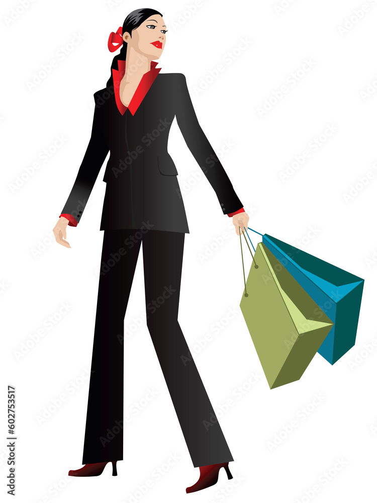 illustration of a businesswoman carrying shopping bags illustration of a businesswoman carrying shopping bags