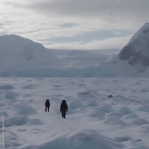 Trekking across a glacier in the Arctic