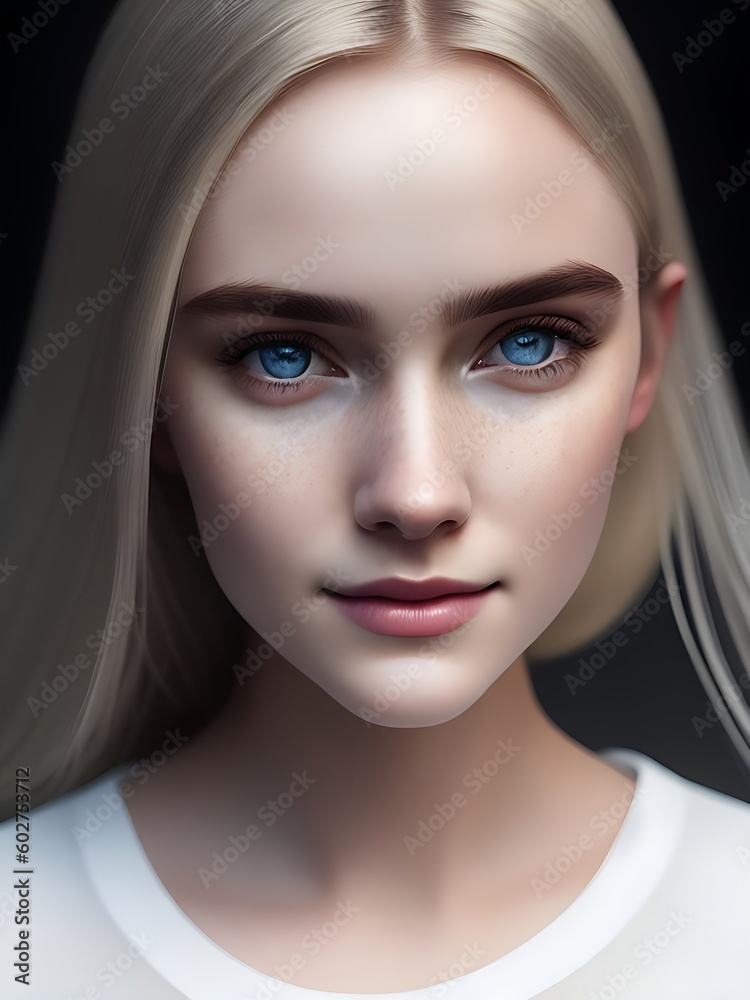 Portrait of most beautiful and perfect young female mysterious smiling irish wearing white transparent t-shirt , AI-generated image Portrait of most beautiful and perfect young female mysterious smiling irish wearing white transparent t-shirt , AI-generated image