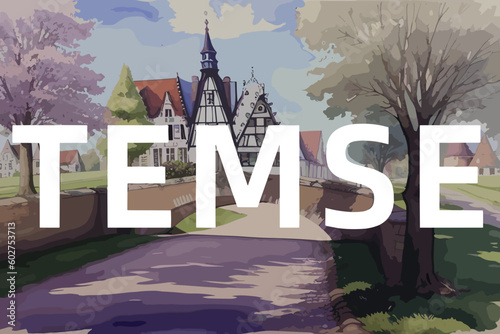 Temse: Beautiful painting of an Belgian village with the name Temse in Flanders photo