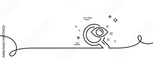Vision test line icon. Continuous one line with curl. Eyesight check sign. Oculist clinic symbol. Vision test single outline ribbon. Loop curve pattern. Vector