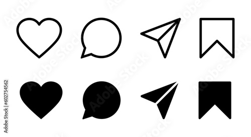 Share, like, comment and save icon set