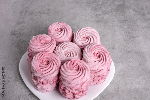 Wallpaper Mural tasty delicious homemade zephyr pink marshmallows with blackberries taste.sweet dessert in box,on kitchen towel,gray tiles surface.whisk tea strainer accessories,sugar powder.pattern close up texture Torontodigital.ca