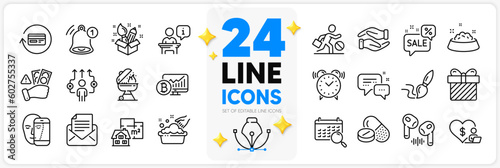 Icons set of Creativity, Podium and Hand washing line icons pack for app with Headphone, Fraud, Volunteer thin outline icon. Refund commission, Jobless, Surprise pictogram. Vector