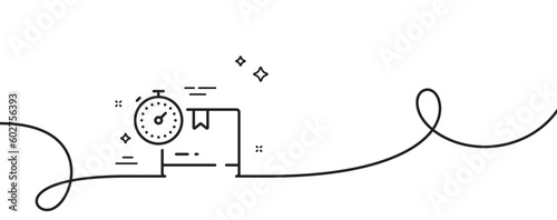 Cardboard box line icon. Continuous one line with curl. Warehouse parcel sign. Inventory package timer symbol. Cardboard box single outline ribbon. Loop curve pattern. Vector