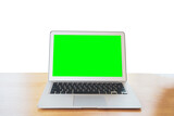 laptop with green screen on a transparent background (PNG). 