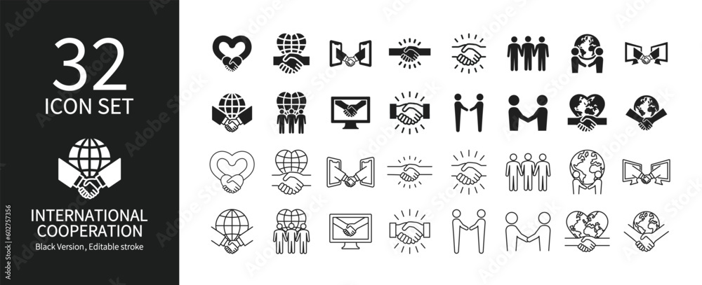 Icon set related to international exchange