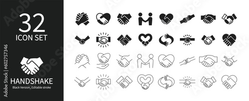 Handshake icon set with various expressions