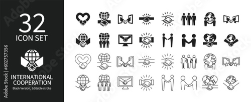 Icon set related to international exchange