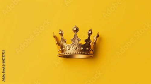 Gold Crown on Yellow Background. Generative AI