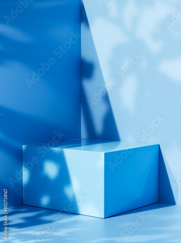blue abstract wall corner scene 3d rendering minimal podium. A beautiful blue podium for a product or with space for a product
