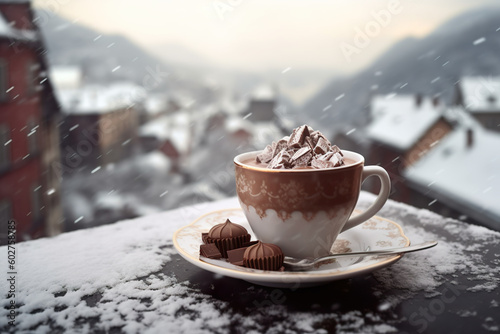 "Created with generative AI tools" Hot chocolat, coffee, tea, cup
