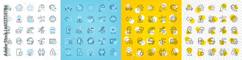Vector icons set of Star, Music app and Fishing rod line icons pack for web with Fish grill, Spinach, Vacancy outline icon. Puzzle, Fingerprint lock, Sync pictogram. Luggage. Vector