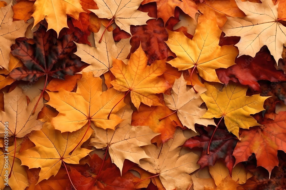 Fototapeta premium Autumn leaves natural background, generative ai