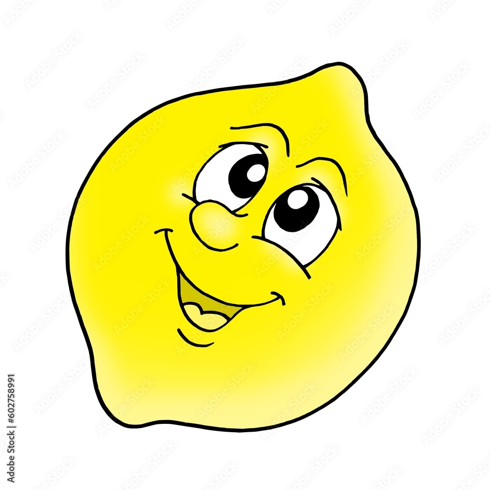 Smiling yellow lemon - color illustration.