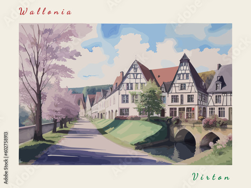 Virton: Post card design with Town in Belgium and the city name Virton