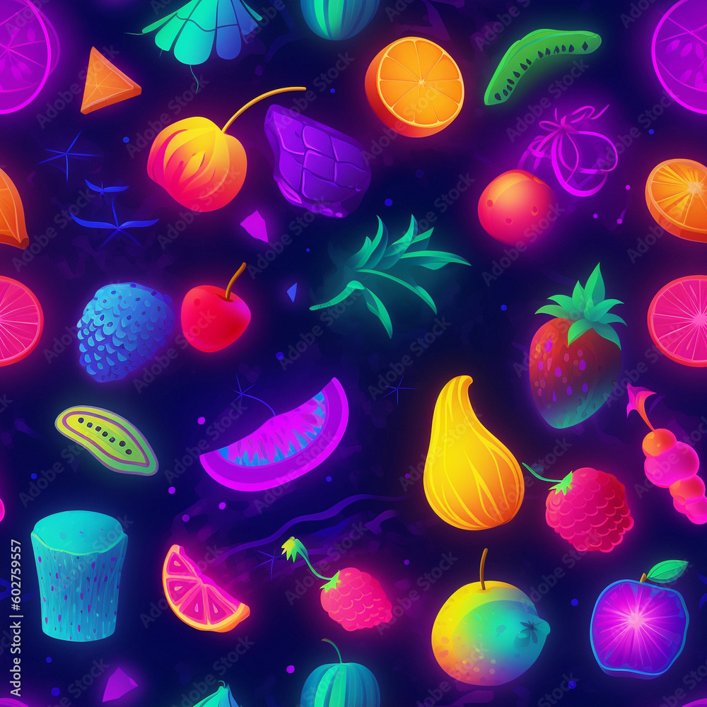 neon fruit mix, seamless pattern, Generative AI neon fruit mix, seamless pattern, Generative AI