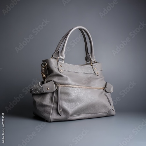 Women's bag of grey color, genuine leather,AI generated.
