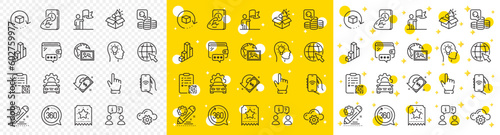 Outline Web photo, Internet and Qr code line icons pack for web with Megaphone box, Leadership, Idea head line icon. Inspect, Cloud computing, Internet app pictogram icon. Car service. Vector